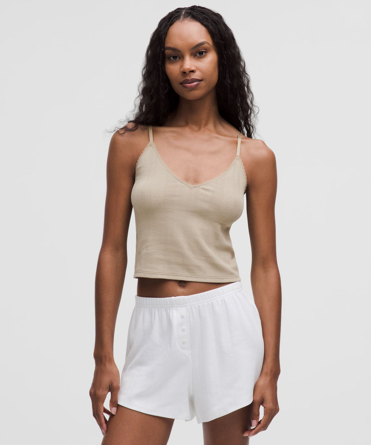 Cotton Pointelle Cropped Cami Tank Top