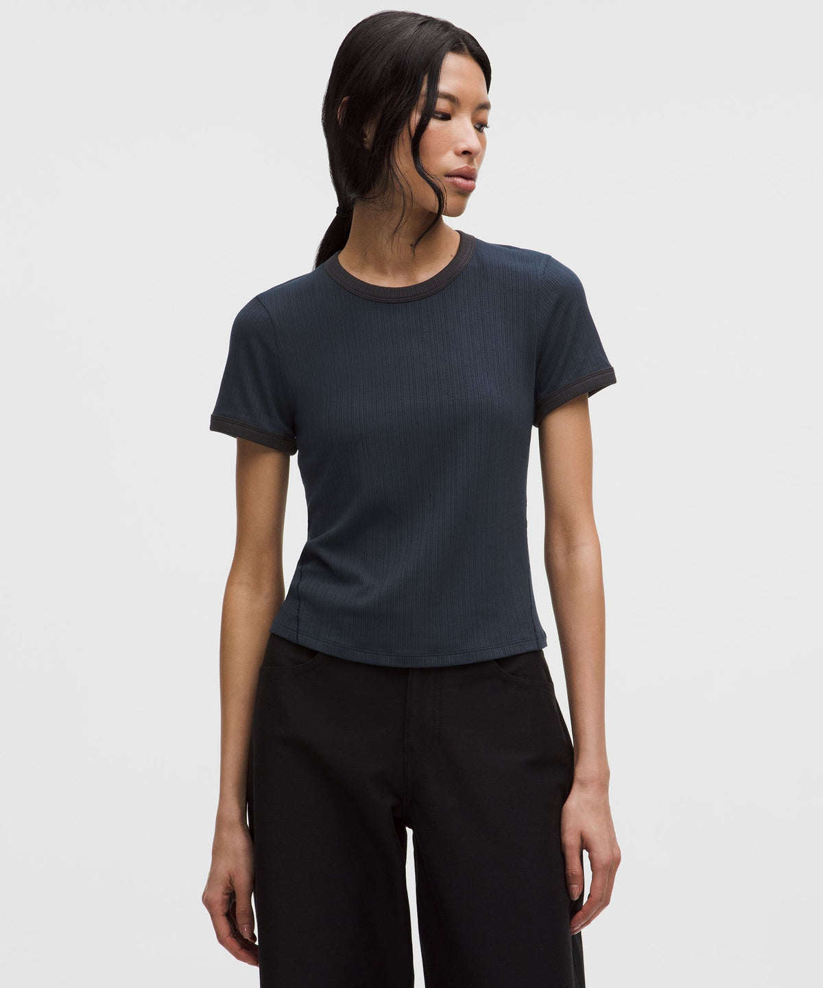 Hold Tight Micro-Rib Straight-Hem T-Shirt