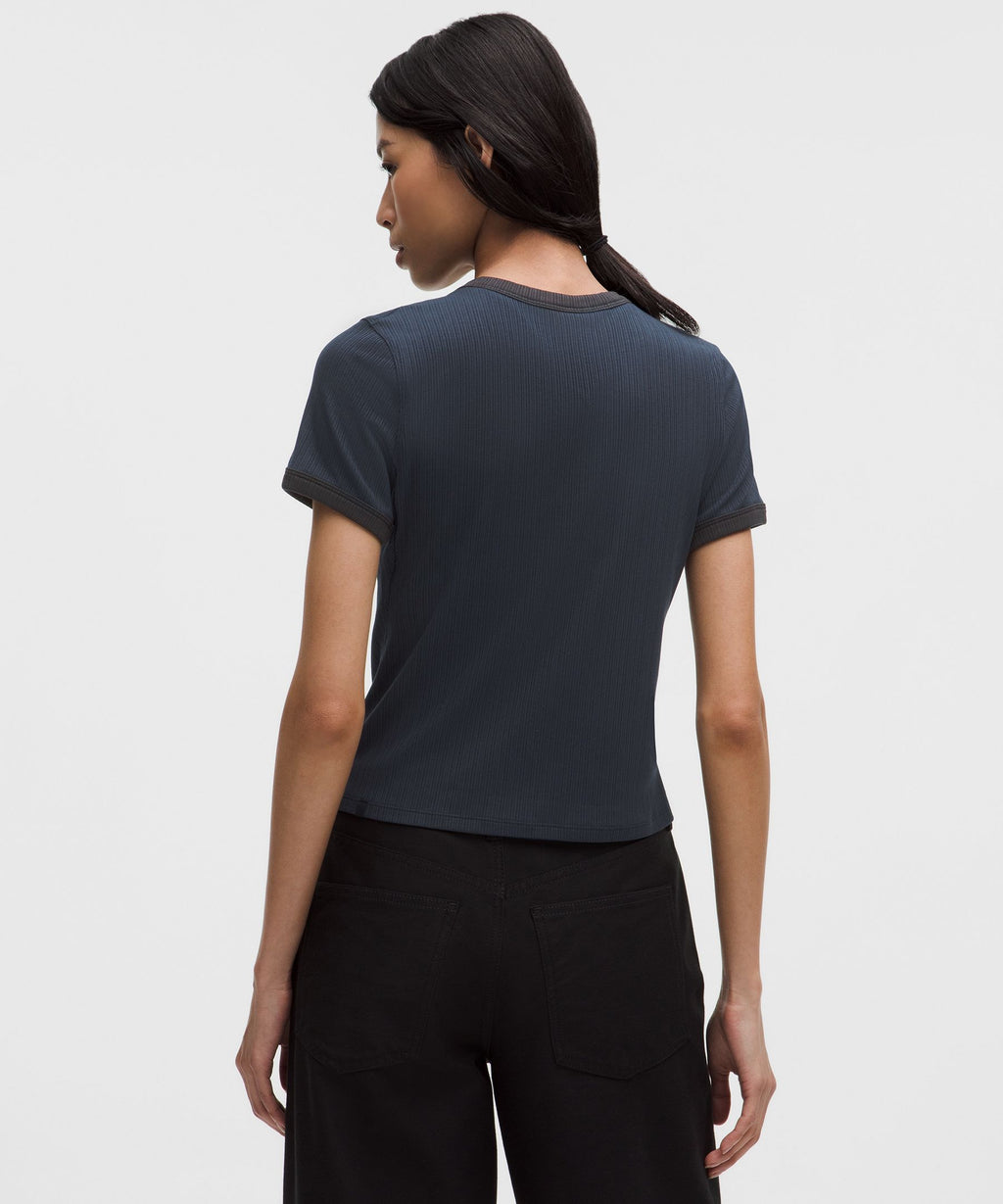 Hold Tight Micro-Rib Straight-Hem T-Shirt