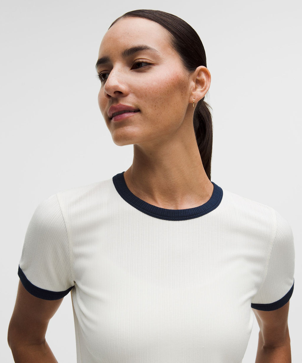 Hold Tight Micro-Rib Straight-Hem T-Shirt