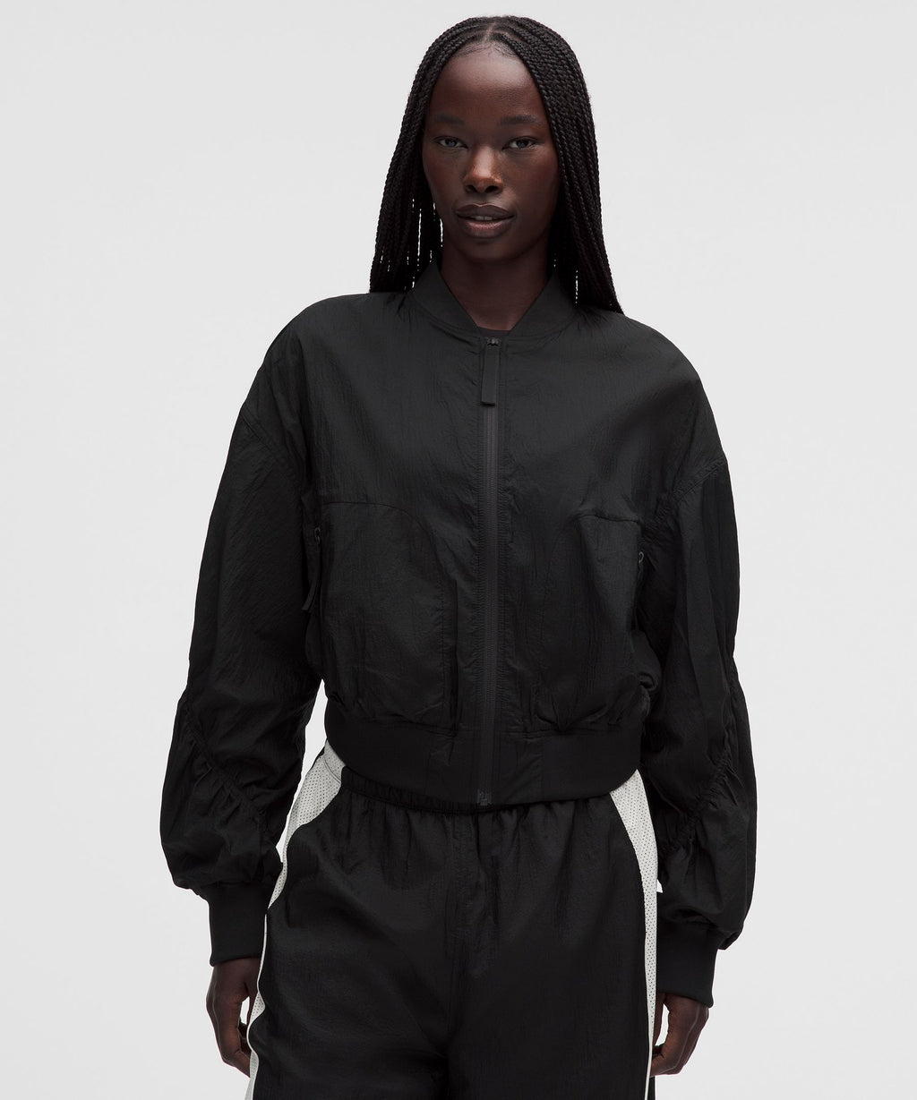 Curved-Hem Cropped Bomber