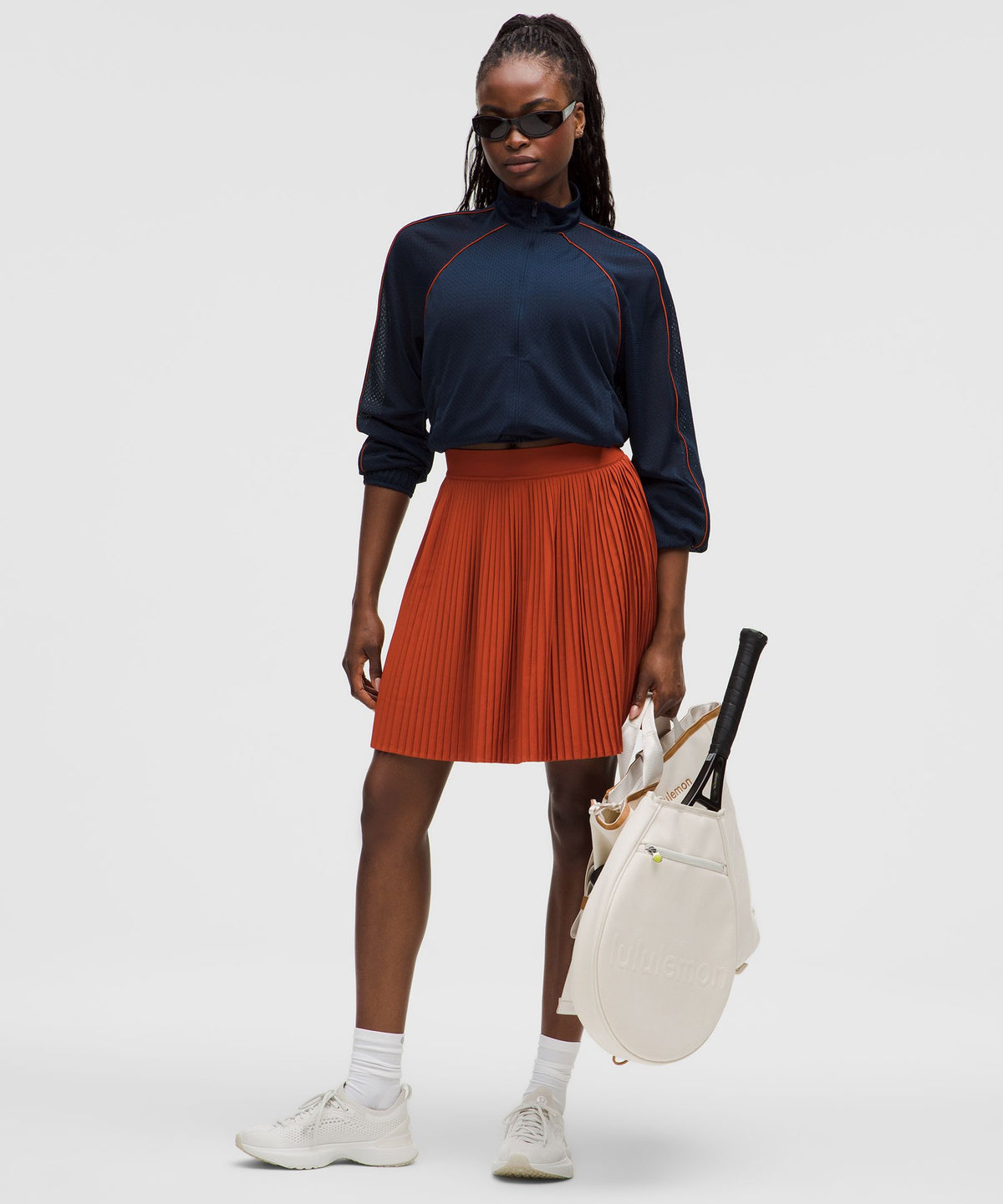 Pleated High-Rise Knee-Length Tennis Skirt